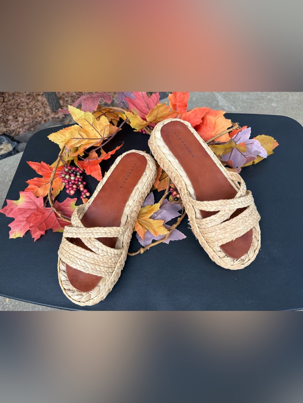 Robert Clergerie Natural Braided Slide Sandals with Brown Footbed